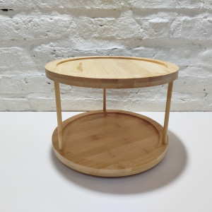 bandeja doble piso bambu giratoria 25x20cm