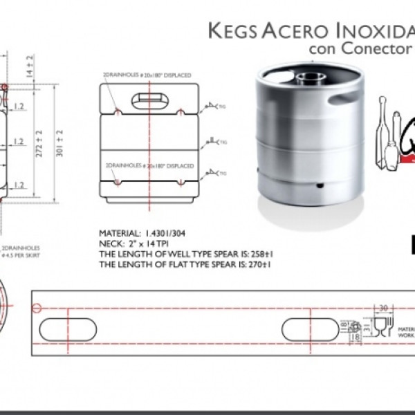 BARRIL 10 L  ACERO INOXIDABLE KEGS