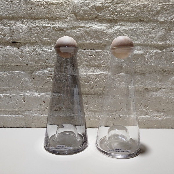 BOTELLON BOLA MADERA CRISTAL 25X6CM