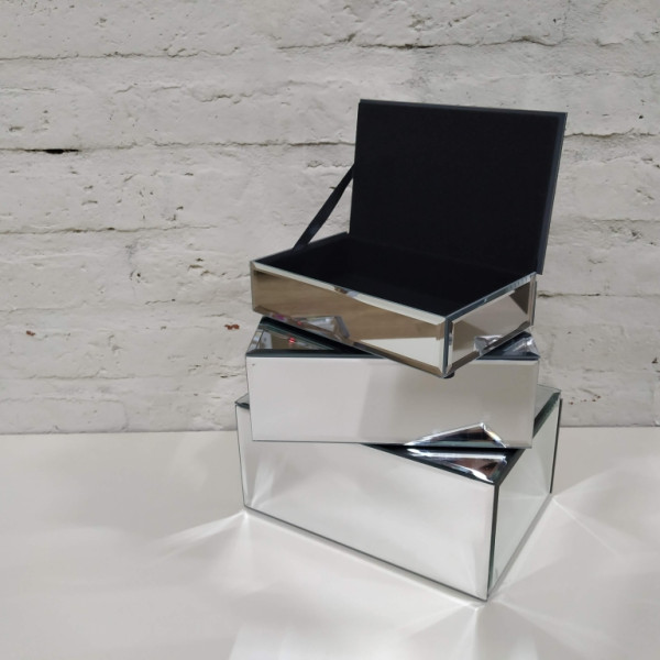CAJA ESPEJO RECTANGULAR GRANDE 22x15x10 PLATEADO