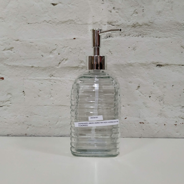 DISPENSER JABON VIDRIO RAYA HORIZONTAL CUADRADO