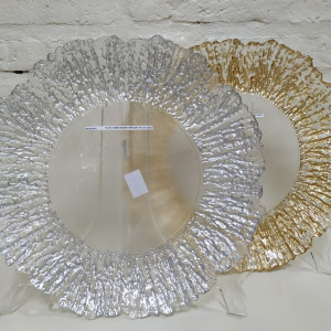 plato vidrio borde arrugas plata 32cm