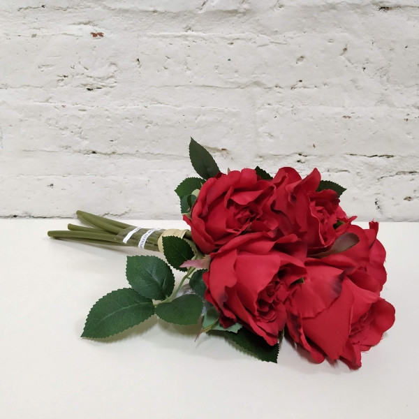 RAMO X 6 PIMPOLLOS ROSA CON HOJAS ROJO