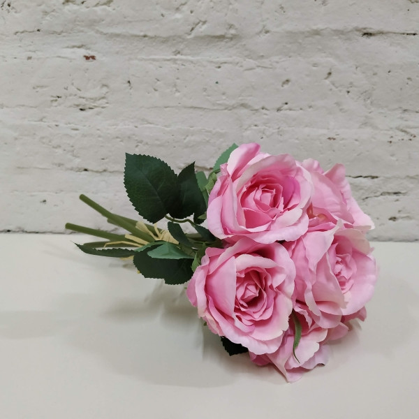 RAMO X 6 PIMPOLLOS ROSA CON HOJAS ROSA