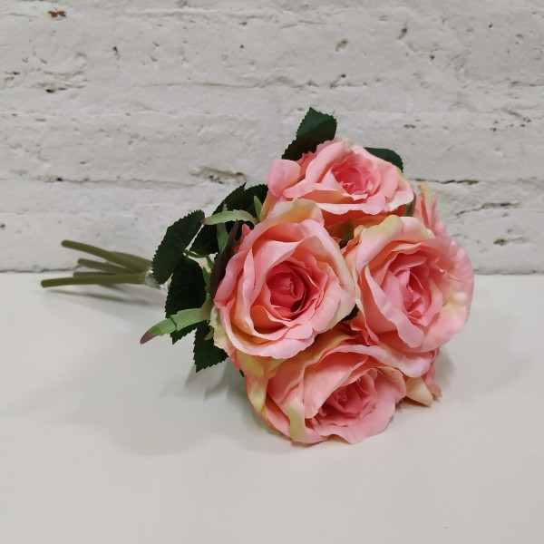RAMO X 6 PIMPOLLOS ROSA CON HOJAS SALMON