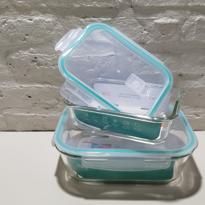 set 2 contenedores rectangular con tapa 1000ml 20x15x6 y 2300ml 25x20x8cm