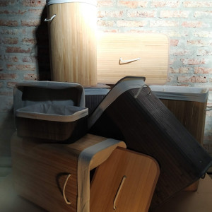 cesto bambu plegable tapa redondo 35x60