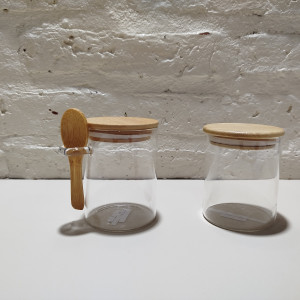 frasco vidrio tapa madera 250ml x8cm