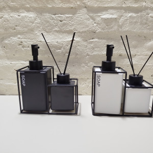 set difusor cubo y dispenser base metal blanco