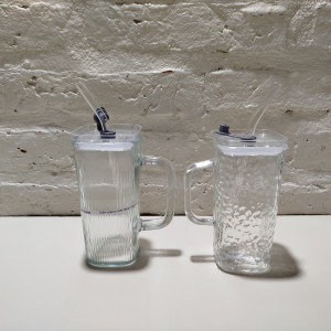 taza vidrio con tapa y sorbete 250ml 5x12cm burbuja