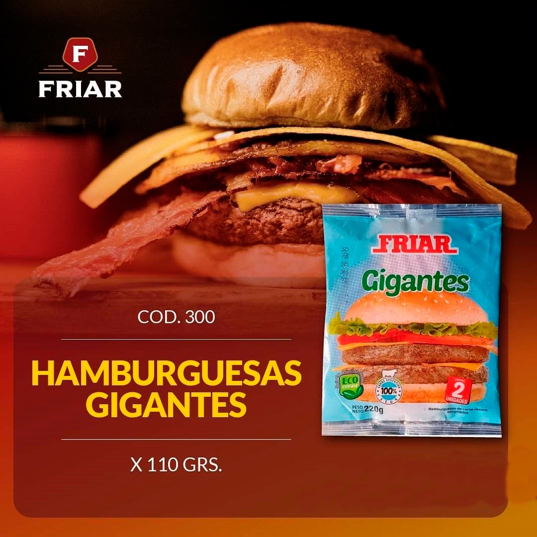 HAMBURGUESA GIGANTE 100% CARNE (20 X 2 X 110 GR C/U), Congelados Don Esteban, Santa Isabel