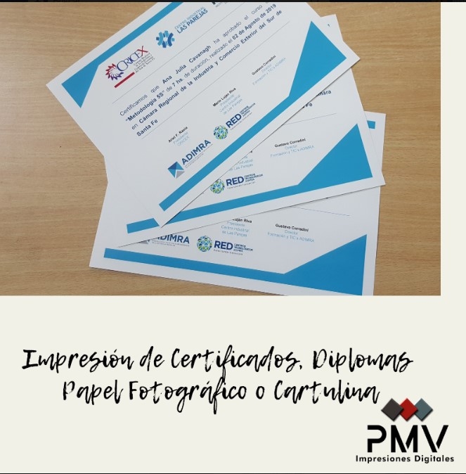 impresion de certificados y diplomas en papel fotografico, PMV Impresiones Digitales, venado tuerto